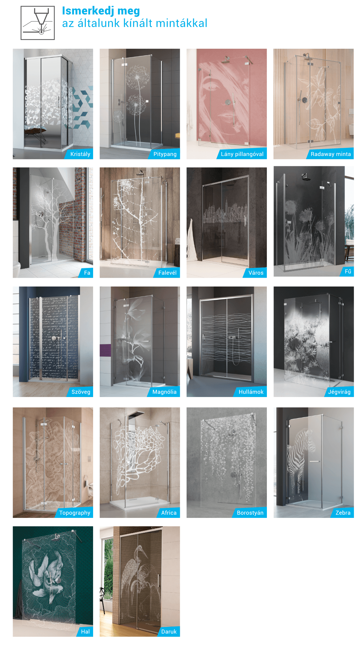 Radaway gravírozott üvegminták